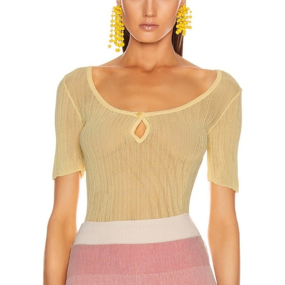 Jacquemus La Maille Loiza Sheer Top Butter Yellow Ribbed Knit Viscose Women 38 - Picture 1 of 14